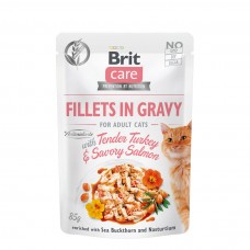 Brit Care Fillets in Gravy Turkey & Salmon 85g Carton (24 Pouches), 104100528 Carton (24 Pouches), cat Wet Food, Brit Care, cat Food, catsmart, Food, Wet Food